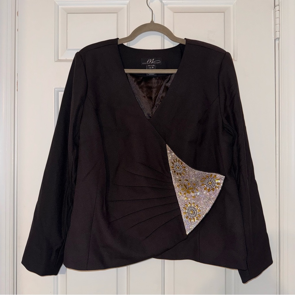 Midnight Velvet Elegant Black Wrap blazer with sunburst stone embellishments 16